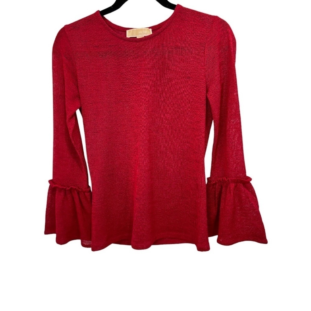Michael Michael Kors Red Long Bell Sleeve Lightweight Round Neck Sweater Small